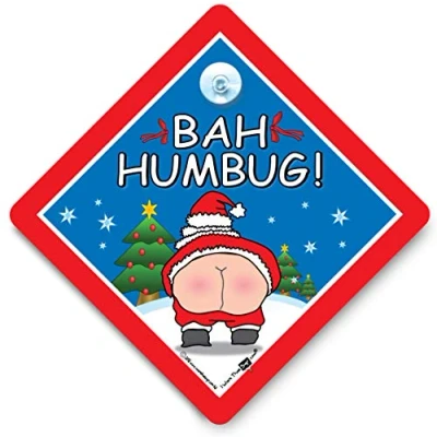 Image of Bah Humbug Sign, Anti Christmas Festive Joke Party Pooper Suction Cup Window Sign