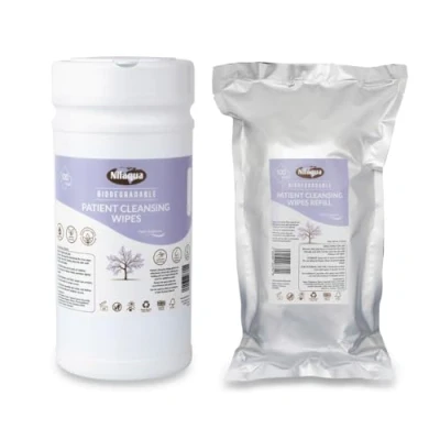 Image of Nilaqua Patient Cleansing wipes for Adults &amp; Elderly, Soft Large Hospital Wet No Rinsing Required, Biodegradable Bamboo Wipes, Canister Refill combination pack 100