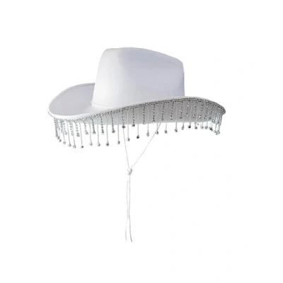 Image of Alandra Party COW WHITE Cowboy Hat with Diamante Droplets