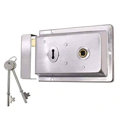 Image of Traditional Rim Sashlock Satin Chrome Surface Mounted Lock 156 x 106mm