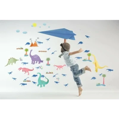 Image of WALPLUS Happy Dinosaurs 150x110cm Wall Stickers Nursery Removable Self Adhesive Mural Art Decals Vinyl Home Decoration DIY Living Bedroom Decor Wallpaper Kids Room Gift Stick on