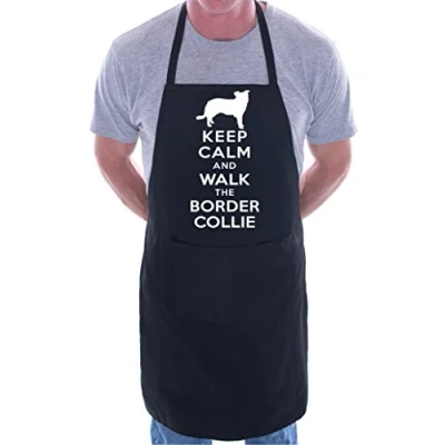 Image of print4ucouk Keep Calm Walk The Border Collie Dog Lover BBQ Cooking Novelty Apron Black
