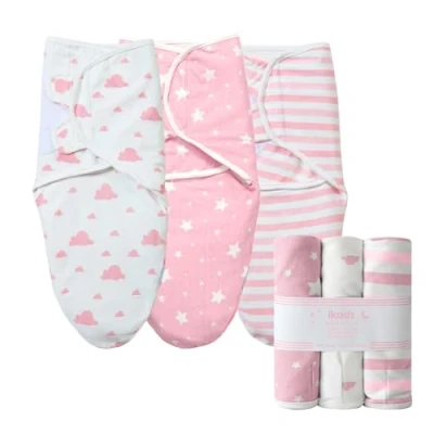 Image of Imperial Rooms Pink Swaddle Blanket 0 3 Months 100% Soft Organic Cotton Swaddles for Newborn Pack of Baby Boy and Girl Wrap