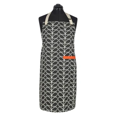 Image of Orla Kiely Linear Stem Slate Cotton Apron for Women Men Cooking 860mm x 670mm