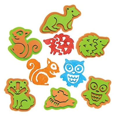 Image of Baker Ross AX198 Woodland Animal Foam Stampers Pack of 10, Stamp Set for Children, Ideal Kids Arts and Crafts Projects