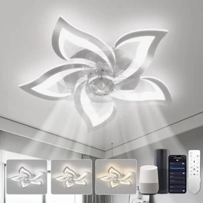 Image of YUNLONG Smart Ceiling Fans with Lights Compatible Alexa and Google Assistant, Lamps Remote, Reversible DC Motor, 6 Speed, Dimmable, Memory Function, for Bedroom, Chrome
