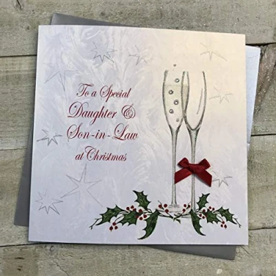 Image of White cotton cards XC5 To a Special Daughter and Son In Law At Christmas Handmade Large Card,