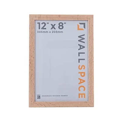 Image of Wall Space 12x8 Oak Photo Frame 12 x 8 inch Picture Wooden 8x12 Made of Solid WOOD with REAL GLASS inches (305 203 mm)
