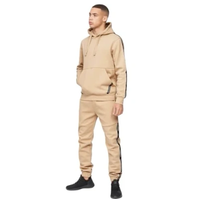 Image of Crosshatch full tracksuit Hooded Fleece Sweatshirt Zip Up Hoodie Jacket Sweatpants Joggers by Jeanbase Stone Stripe L
