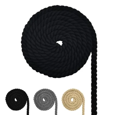 Image of Cotton Cord, Macrame Yarn Rope, Various Sizes, Rope for DIY Crafts, Gifts (Black, 10 mm (4 M))