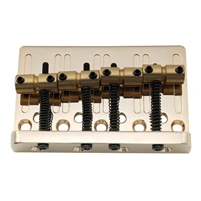 Image of Musiclily Pro 19mm 4 String Bass Hardtail Bridge with Brass Saddles and Steel Plate, Gold