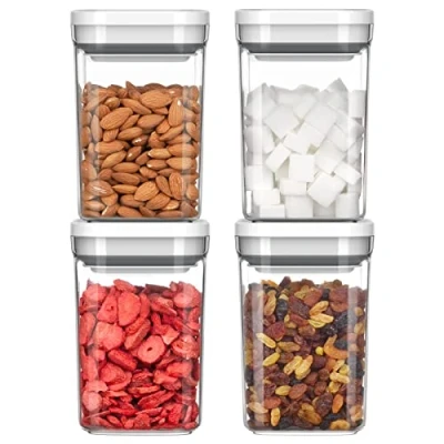 Image of MR.SIGA 4 Pack Airtight Food Storage Container Set, BPA Free Kitchen Pantry Organization Canisters with One handed Leak Proof Lids, 1L / 33.8oz, Medium, White