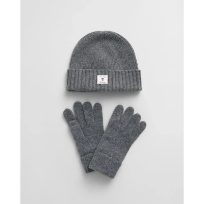 Image of GANT Beanie Gloves GIFT Unisex SET Gloves, Size: One Size, Charcoal melange