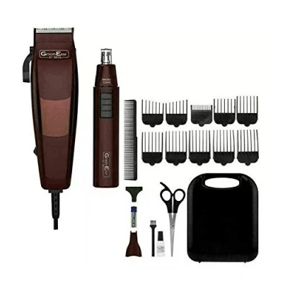 Image of WAHL Groom Ease Hair Clipper &amp; Nose Ear Trimmer Maroon 18 Piece Shaver Gift Set