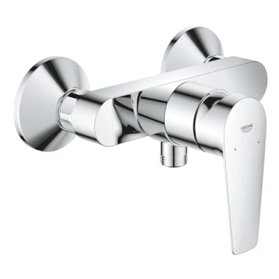 Image of GROHE Start Edge Wall Mounted Single Lever Exposed Shower Mixer Tap (Metal Lever, 35 mm Ceramic Cartridge, Water Saving Adjustable Flow Rate Limiter, Scalding Protection), Chrome, 24197001