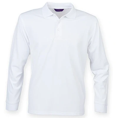 Image of Henbury Mens Coolplus Moisture Wicking Long Sleeve Polo Shirt (L) (White)