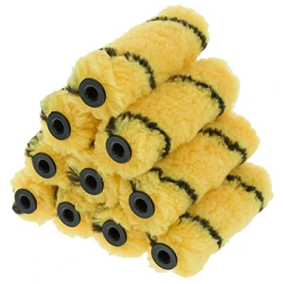 Image of Coral 41450 Max Coat Paint Mini Roller Cover Walls Ceilings Medium Pile Woven Sleeve Fabric Emulsion Trade Tiger Stripe 4 inch 10 Piece Pack Set