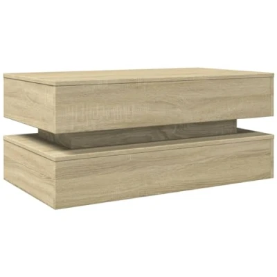 Image of vidaXL Sonoma Oak Coffee Table with RGB LED Lights Engineered Wood Center/Sofa/Side for Living Room/Office, 90x50x40 cm Modern Design