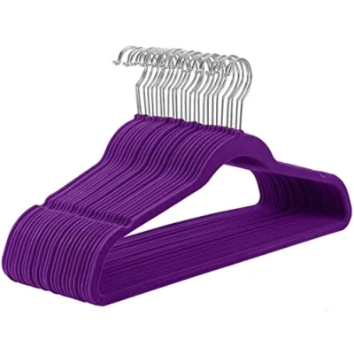 Image of EPISENT Premium 20PK Purple Velvet Hangers With Tie Bar, Slim Space Saving Coat Hanger, Non Slip Wardrobe Hangers, Clothes 360 Swivel Hook, Suitable for Suit, Shirt Dress &amp; Trouser (20)
