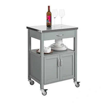 Image of SoBuy FKW22 HG, Kitchen Trolley Cart Storage Serving Cabinet with Stainless Steel Worktop
