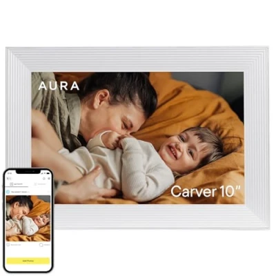 Image of Aura Carver WiFi Digital Picture Frame, 10.1, Add Photos with App, Free Unlimited Storage Easy to Use Plays Videos The Best Photo Frame Sea Salt