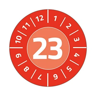 Image of AVERY Zweckform 80 test badges with year 2023 (durable, strong self adhesive, diameter 30 mm, sticker, labelling seal made of vinyl adhesive film) item 6944 2023, red
