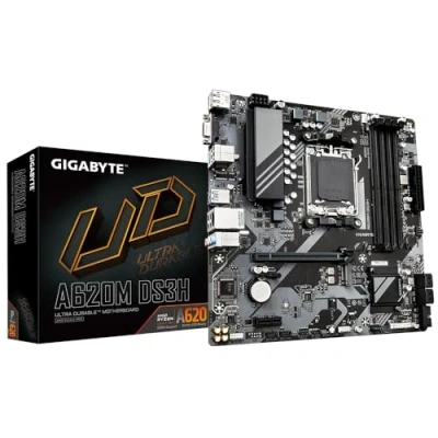 Image of Gigabyte A620M DS3H Motherboard Supports AMD Ryzen 8000 CPUs, 5+2+2 Phases Digital VRM, up to 7600MHz DDR5 (OC), 1xPCIe 4.0 M.2, GbE LAN, USB 3.2 Gen 1
