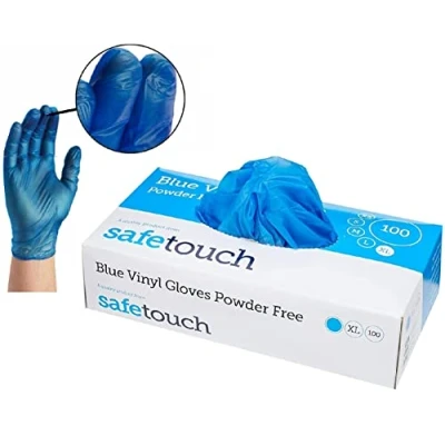 Image of Dispoable Clear Vinyl Gloves Powder Free Latex Medical Graded Premium Quality Food (Large, Blue)