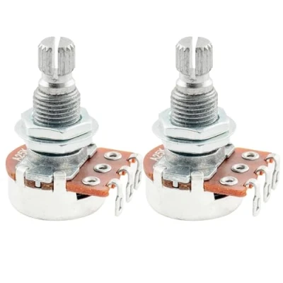 Image of Alpha Mini A25K Metric Potentiometers Split Shaft Audio Taper Pots for Electric Guitar or Bass (2 Pcs)