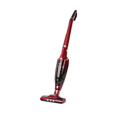 Image of KLARSTEIN TurboHybrid Cordless Vacuum Cleaner, Bagless Cyclone Rechargeable Vacuum, LED Light, 2 Suction Levels, Space Saving, Hoover w/Nozzles and Charging Station, Metallic Red