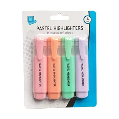 Image of 4 Pastel Highlighters Pens Markers School Home Office Pink Lilac Green Orange