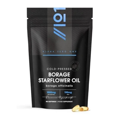 Image of Starflower Oil 1000mg 190mg GLA 100% Cold Pressed 90 Softgels Borage Natural Source of Omega 6 3 Month Supply Resealable and Recyclable Pouch by Alpha01