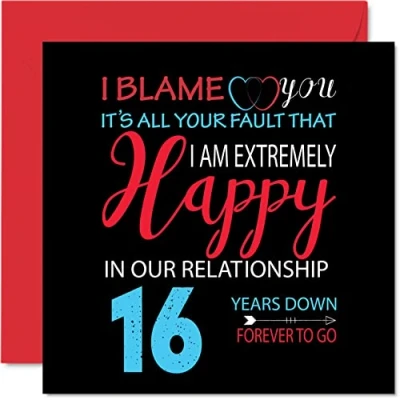 Image of Funny 16th Anniversary Card for Husband Wife Your Fault I&#039;m Extremely Happy Wedding Partner, 145mm x Greeting Cards Sixteenth Anniversaries