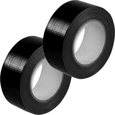 Image of Right Pack 2 x Rolls Black Duct Tape 48mm 50m (2) Strong Heavy Duty Waterproof Cloth Gaffer Gaffa Book Binding Indoor Outdoor