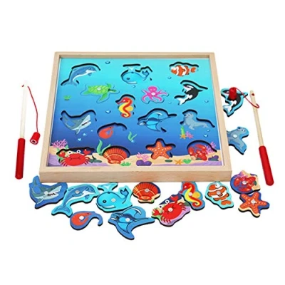 Image of TOWO Wooden Fishing Game Magnetic Puzzles with Numbers Jigsaw Puzzle Sea Creatures Kids Educational Toys for 3 years old Math Toy Montessori Materials