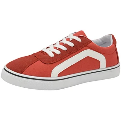 Image of Womens Ladies Canvas Trainers Lace Up Pumps Casual Plimsolls Memory Foam Fashion Skater Shoes Sneakers (5 UK, Red)