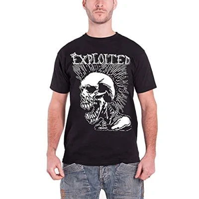 Image of The Exploited Mohican Skull Official Mens New Black T Shirt