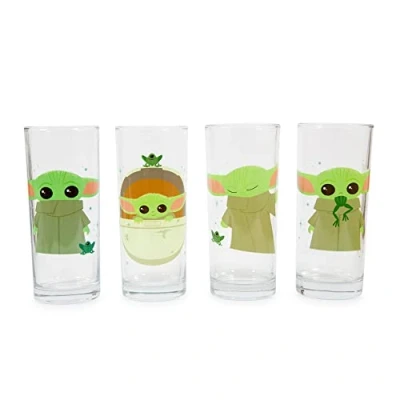 Image of Star Wars: The Mandalorian Grogu with Frog 10 Ounce Tumbler Glasses Set of 4