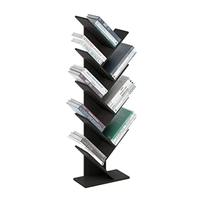 Image of Furinno Tree Bookshelf 9 Tier Floor Standing Bookcase, Espresso