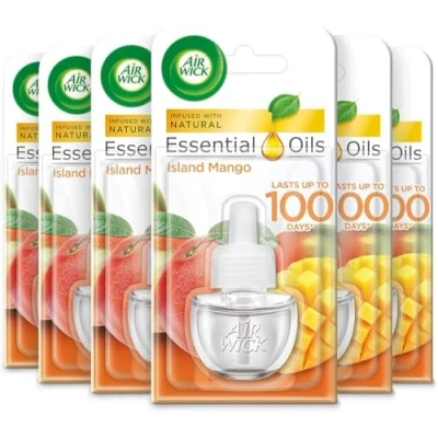 Image of Air Wick Plug in Diffuser Refill, Island Mango, Pack 6 x 19ml, Long Lasting Fragrance, Lasts up to 600 days, freshener