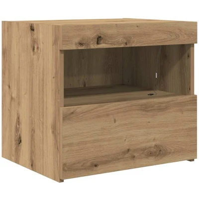 Image of vidaXL bedside cabinet engineered wood nightstand with drawer artisan oak brown rectangular table varnished finish bedroom/guest room storage