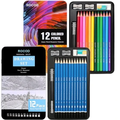 Image of ROCOD Profession sketch pencils &amp; colored for kids and Adults drawing set.