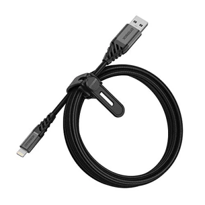 Image of OtterBox Premium Reinforced Braided USB A to Lightning Cable, MFi Certified, Charging Cable for iPhone and iPad, Ultra Rugged, Bend Flex Tested, 2M, Black