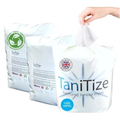 Image of TaniTize Sunbed &amp; Salon Wipes. (3 x Refill Roll) Antibacterial Wipes, Sterile Wipes Surface Disinfectant Skin friendly, Absorbent, 100% Biodegradable,