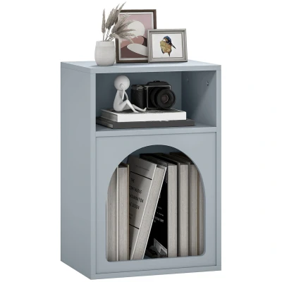 Image of HOMCOM Bedside Table, Modern Cabinet with 2 Open Compartments and Unique Arch Design, Side Table for Living Room, Bedroom, Grey