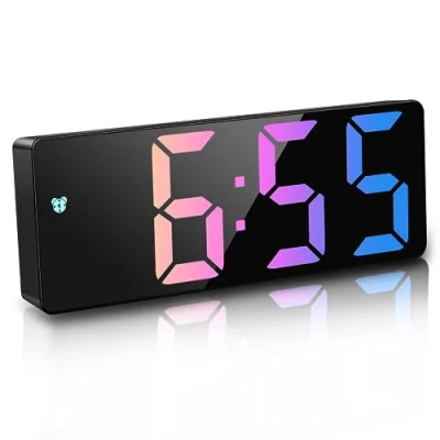 Image of JQGO Alarm Clock Digital Battery Powered, LED Travel Clocks Beside Mains Powered Non Ticking with Snooze Temperature Date Time Brightness Adjustable for Kids Adults (Colorful2)