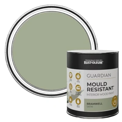 Image of Rust Oleum Green Guardian Mould Resistant Interior Wood Paint in Satin Finish Bramwell 750ml