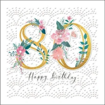 Image of Stunning Embellished Female 80th Birthday Card from The Espoir Range Pink Watercolour Flowers with an Exquisite Foil and Embossed Finish Greeting for Her (WDM 446931)