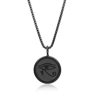 Image of COAI Black Obsidian Stone Eye of Horus Pendant Necklace for Men Women