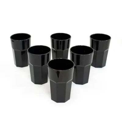 Image of Omada Design Set of 6 Glass or Long Drink Plastic Cups, 14,95 OZ, 4,91 inch Tall, shatterproof, Octagonal, Stackable and Dishwasher Safe, Yellow